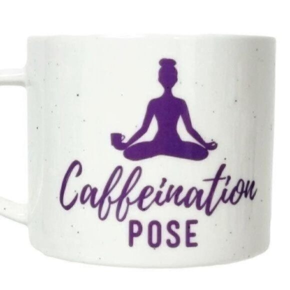 CAFFEINATION Pose Yoga Threshold Porcelain coffee mug 16 ounce white speckled - Picture 2 of 8